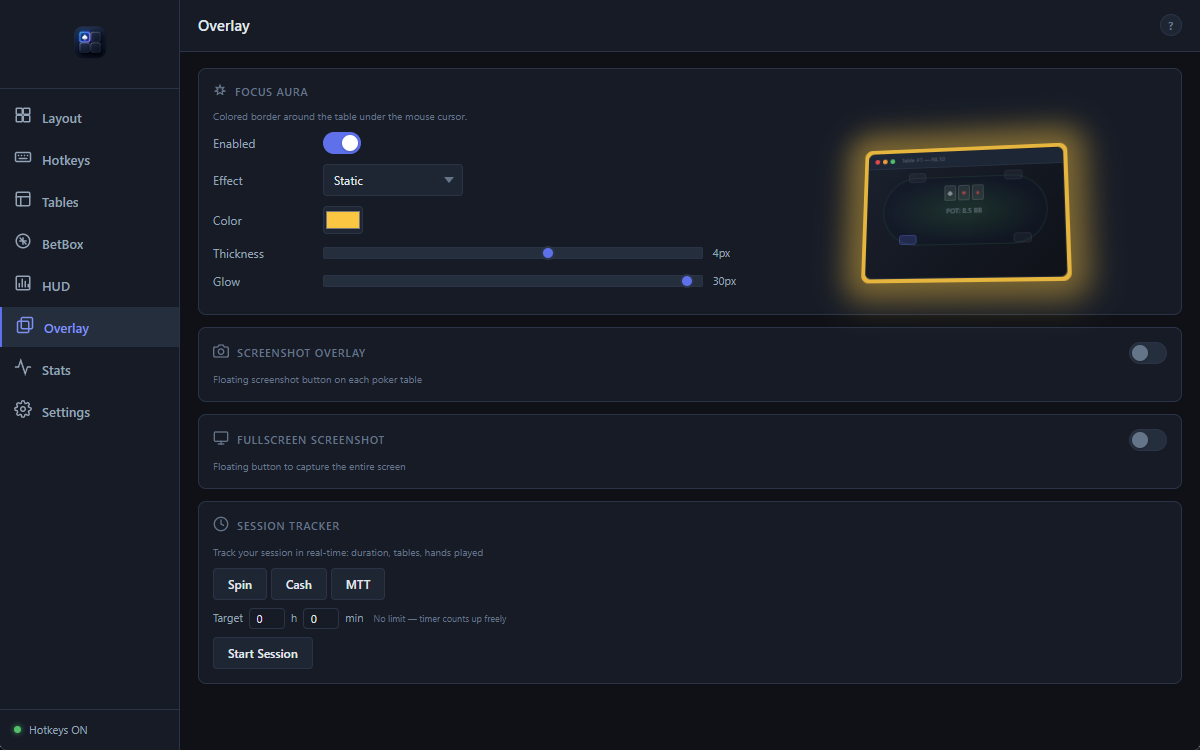 Seatify Pro — full multi-table session with BetBox overlay